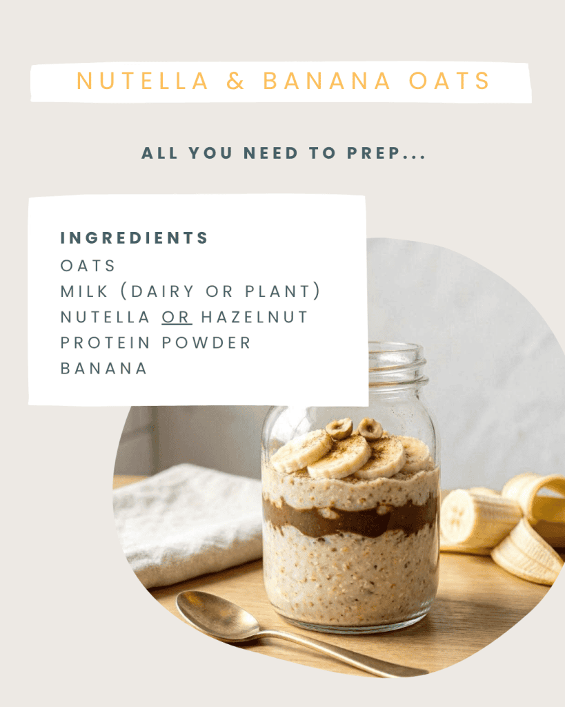 List of 4 ingredients for easy banana nutella overnight oats